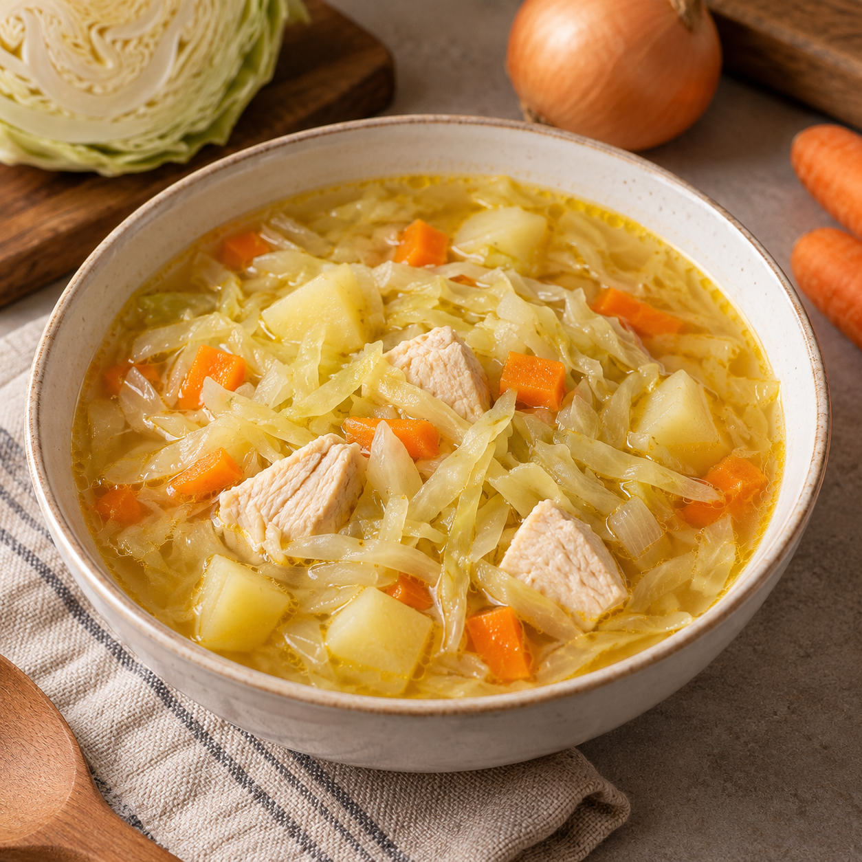 Щи из свежей капусты с курицей